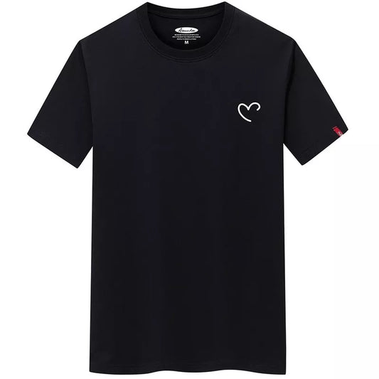T Shirt For Men 2023 Overize Summer Men's Cotton Shirts Men Casual T-shirt Love Heart Print Tshirt O-Neck Short Sleeve Man Tops