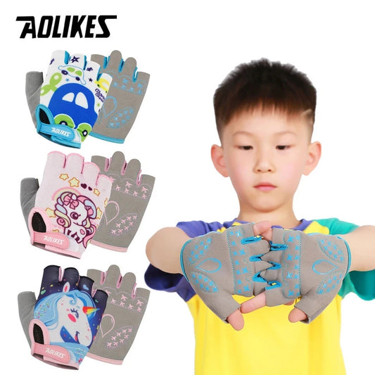 AOLIKES Kids Cycling Gloves Half Finger Skate Child Mountain Bike Bicycle Gloves Sports Gloves for Boys and Girls Children