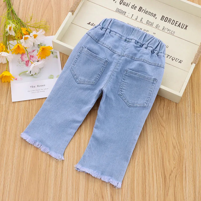 1-5 Years Children Girls Jeans Autumn Cropped Trousers Kids Spring Flare Pants Girls Bottoms