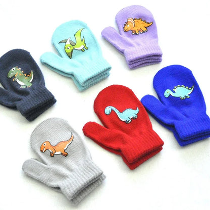 1-5years Kids Winter Mittens Outdoor Sport Warm Wool Gloves Cartoon Dinosaur Knitted Mittens for Baby Girls Baby Boys KF192