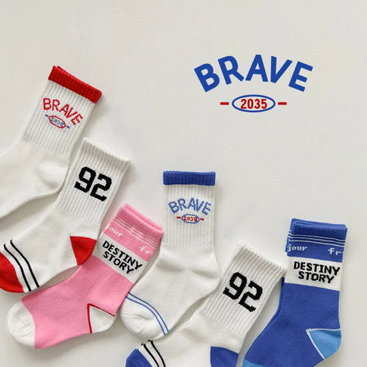3 Pairs Kids Sock Boys Girls Fashion Letters Numbers Socks For Sneakers Cotton Socks Children 1-12T