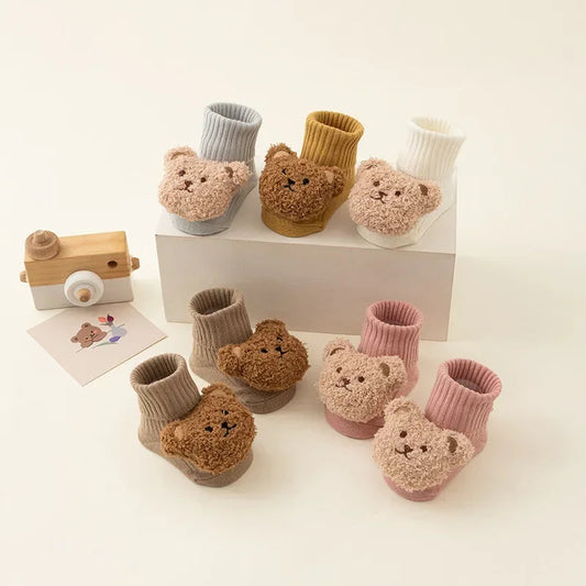 New Baby Winter Autumn Floor Sock Soft Cute Cartoon Bear Doll Toddlers Boys Girls Indoor Shoes Anti-skip 0-3Y Kids Socks