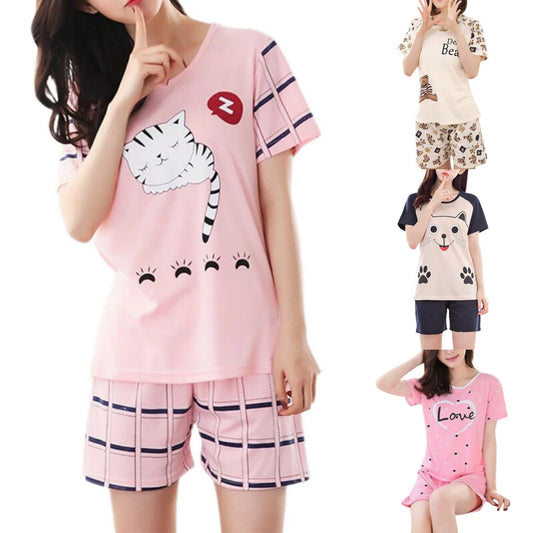 Summer Women'S Cartoon Pajama Set - Ladies Sleepwear Shorts Pyjamas Suit For Comfy Nightwear Lounge Wear