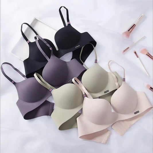 Sexy Ice Silk Bra & Brief Sets Corset Women Underwear Gather Push Up Simple Lingerie Bralette Breathable Intimates Seamless Bras