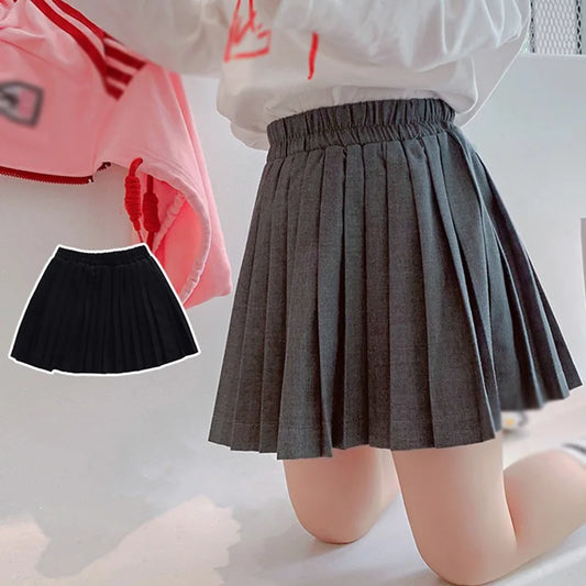 3-8T Spring Autumn Summer Baby Girls Skirts Solid Color Toddler School Uniform Bottoms Pleated Skirt Short Children's Skirt