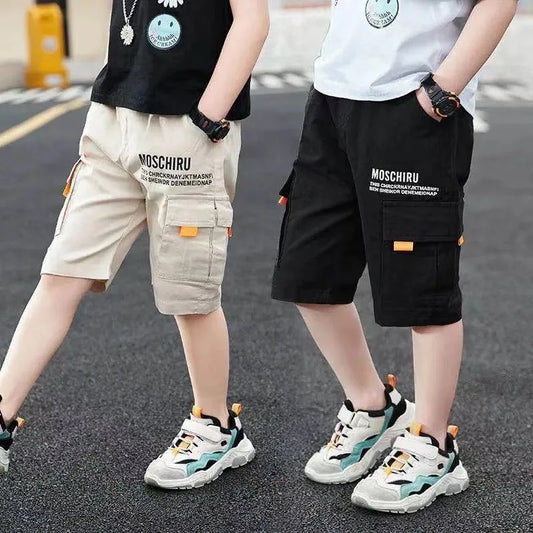3-14 Years Big Size Summer Boys Short Pants 3 Color Leisure Sports Letter Decoration Calf-Length Trousers For Kids