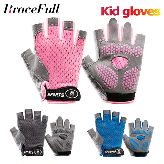 Children's Gloves Half Finger Outdoor Sports Kids Cycling Boys Girls Protection Antislip Breathable Thin Spring Summer Gloves