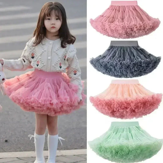 1-8T Lace Skirt Girls Fluffy Chiffon Pettiskirt Solid Colors Tutu Skirts Girl Dance Skirt Christmas Tulle Petticoat Tulle B062