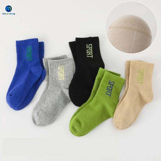 5 Pairs /Lot Baby Boy Girl Soft Boneless Combed Cotto Solid Color Sport Socks For Kids Breathable Toddler Warm Socks Miaoyoutong