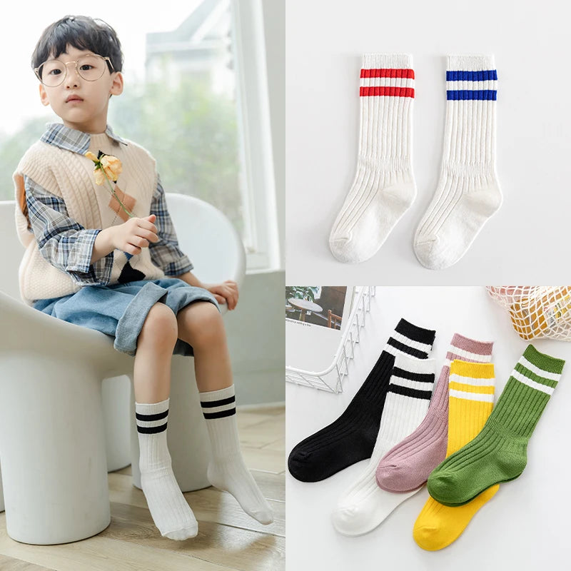 1-12 Yrs Kids Boys Toddlers Girls Socks Knee High Long Soft Cotton Baby Socks Stripe Child Socks School Sports Sock Four Seasons