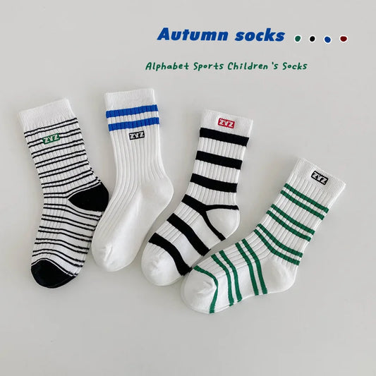 Children Mid Calf Length Socks Spring Autumn Cotton Socks Boys Girls Sport Socks Kids Cozy Classic Striped School Socks