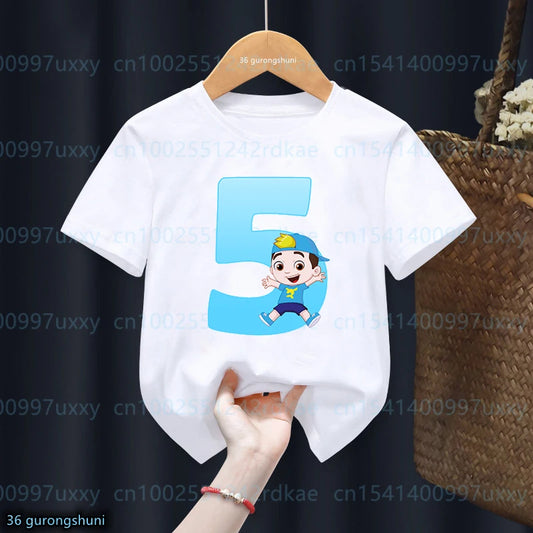 t-shirt for boys Cartoon Luccas Neto Birthday number Print 1-9 Years Old for Children's Birthday Costume tshirt Cute baby shirt