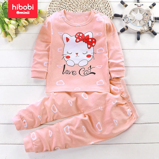hibobi 2-piece Children's Clothing Children's Underwear Set Baby Girl's Autumn Clothes Long Pants Pajamas Home Clothes