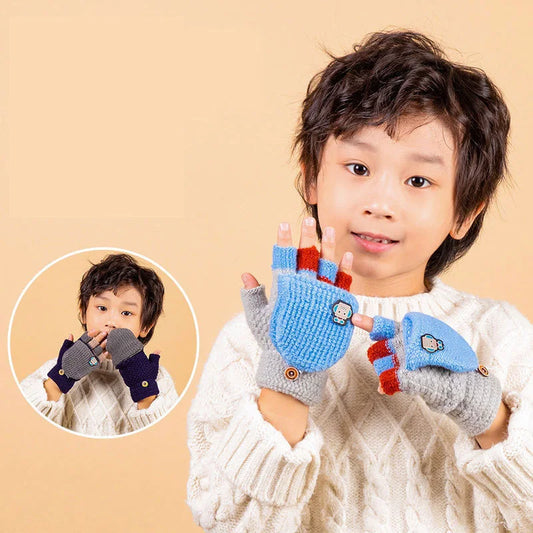Winter Warm Children's Gloves For Kids 5-10 Years Children Mittens Knitted Boys Girls Full Finger Flip Gloves Варежки Детские