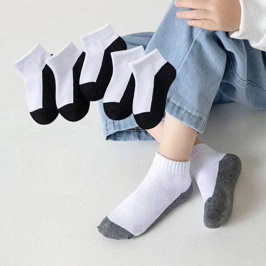 5 Pairs/Lot 2023 New Summer Children Socks Cotton Kids Fashion Black White Gray For 1-12 Years Teen Student Baby Girl Boy Socks