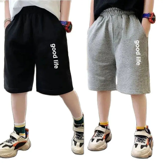 Children's Summer Cotton Shorts Letter Print Kids Five-Points Pants with Pocket For Boys Girls 3-14 Years Sport Bottoms