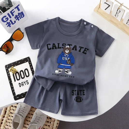 2023 Summer Infant Toddler Short Sleeves Shorts Set Baby Girls Boys Cotton Cartoon Pullover T-shirt+Shorts Two-piece Suit 0-6Y