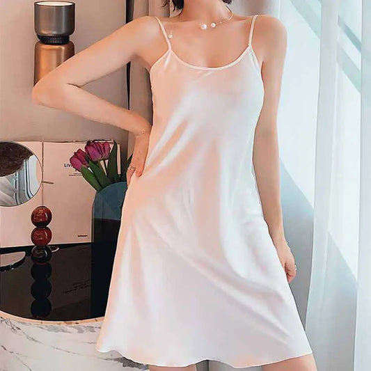Summer Casual Pyjamas Camisole Homewear Solid Color Sling Nightdress Ice Silk Suspender  Nightdress Women Sleepwear