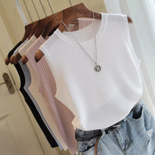 Fashion Woman Blouse 2024 Summer Sleeveless Blouse Women O-neck Knitted Blouse Shirt Women Clothes Womens Tops And Blouses