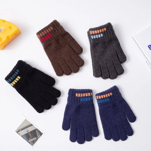 Kids Gloves Winter Boys Plain Full Finger Knitted Soft Children Mittens 5-12Y Boys Outdoor Keep Warm Autumn Glove