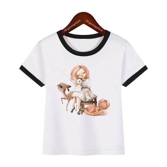 T-Shirt For Girls Cute Flower Animal Cartoon Print Girls Clothes Summer Casual Boys Tshirt Funny Toddler Tshirt Top Dropshipping