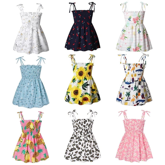 2024 Summer Baby Girl Floral Dress Children's Casual Toddler Kids Cotton Clothes Dress for Girls Sleeveless Sling Beach Sundress
