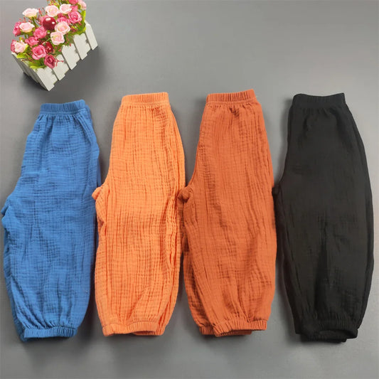 Children's Clothing Summer Boys And Girls Cotton Pleated Loose Pants Girls Casual Solid Color Breathable Pants