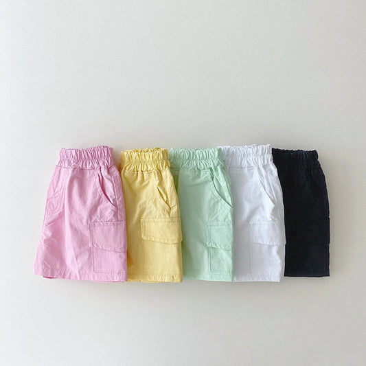 2024 Summer Korean Style Clothes Girl Kid Boys Shorts Macaron Color Baby Girl Shorts Cotton Linen Short Pants Bloomers 6Month-3Y