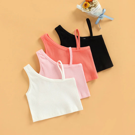 2-8Y Fashion Toddler Baby Girls Clothes Summer Solid Color Rib Sleeveless Strap Tank Tops Casual Children Vest Top