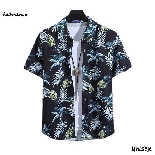 HAIBINZOULU Men's Summer Short Sleeve Printed Shirt Thin Beach Shirt Men's Clothing Turtle Neck Polo  Shirt for Men Casual Top