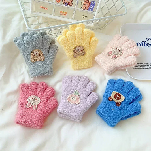 Winter Knitted Gloves Cartoon Warm Mittens Toddlers Outdoor Cartoon Pattern Cute Gloves for Child Kids Baby Girls Boys 1-3Y/O