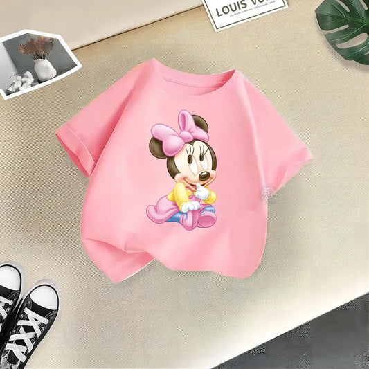 Disney Summer Mickey Minnie Baby Kids Pure Cotton crewneck T-shirt Boys Girls Street Creative Top Cotton T-shirt top